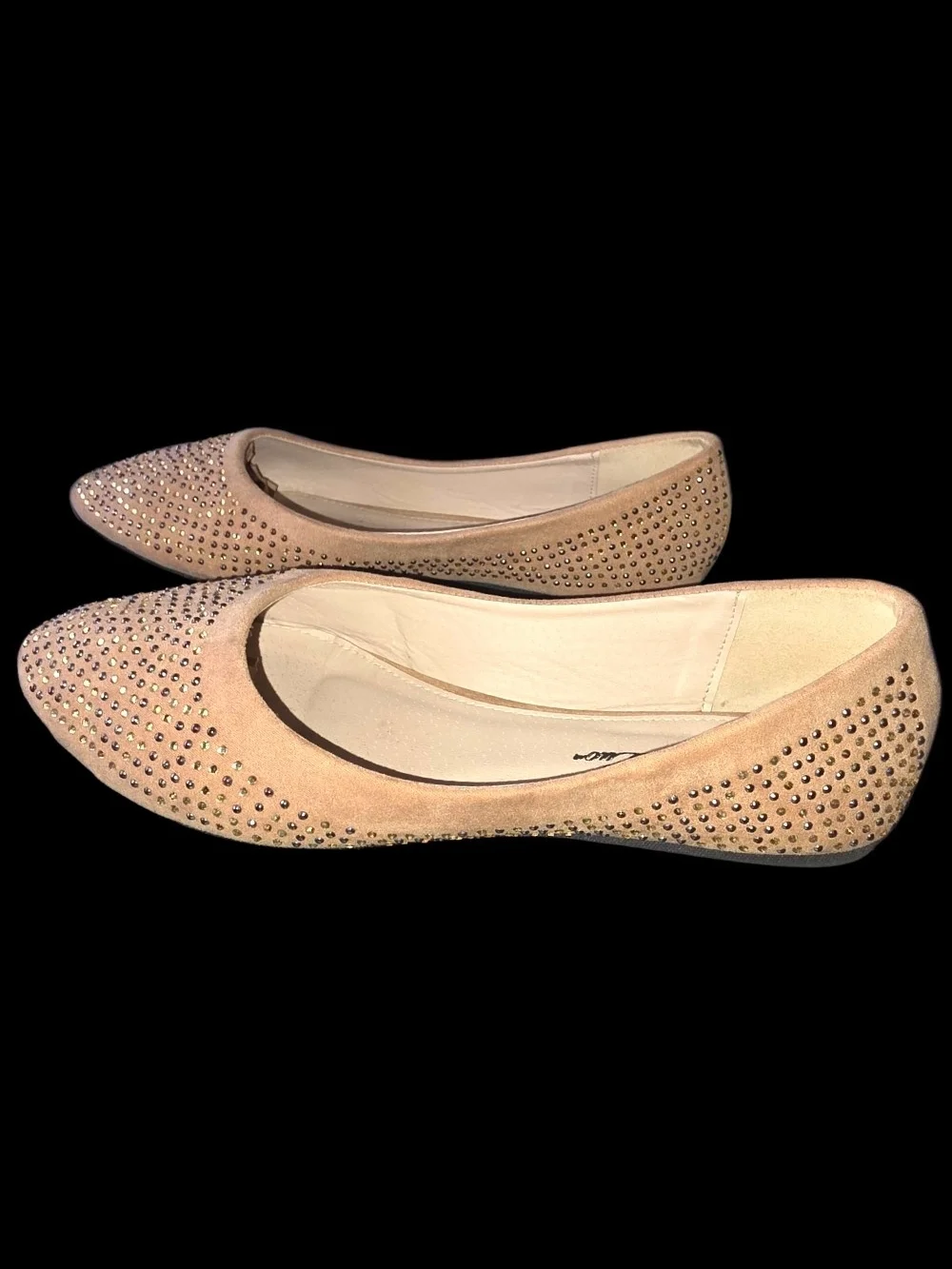 Luo Luo Cynthia Faux Suede Rhinestone Ballet Flats - Tan / Nude - Size 8
